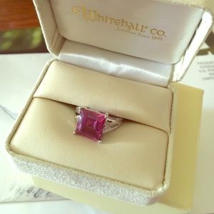 Whitehall ring w/deep pink stone w/2 sm diamonds.