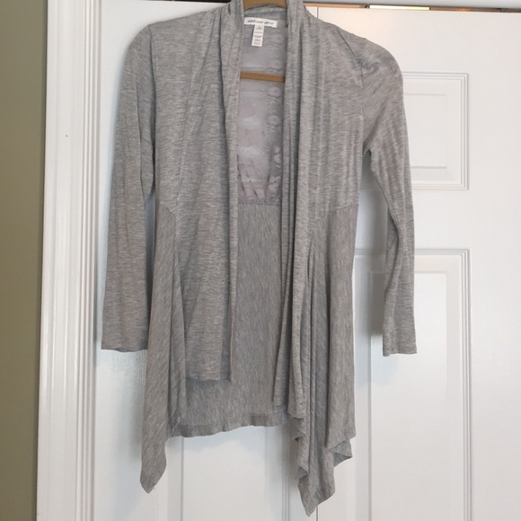 Gray lace-panel back cardigan