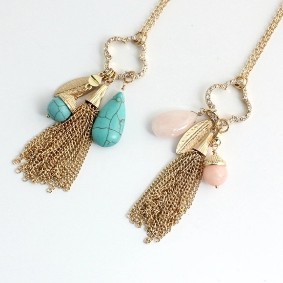 Multi Charm stone tassel necklace - Picture 2 of 5