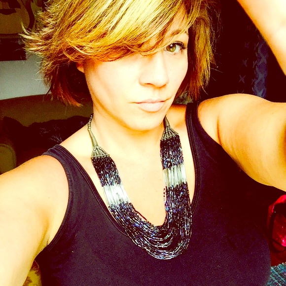 Vintage multi-layer blue & silver beaded necklace