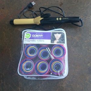 ConAir set of magnetic rollers and a curling iron