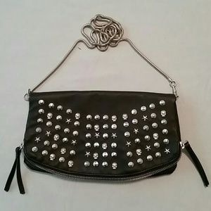 Silver Skulls Fold Over Cross Body Bag
