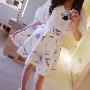 Sweet High Waist Floral A Line Skirt