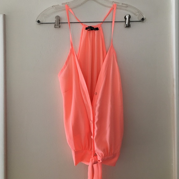 Neon Pink Button Up Tank Top
