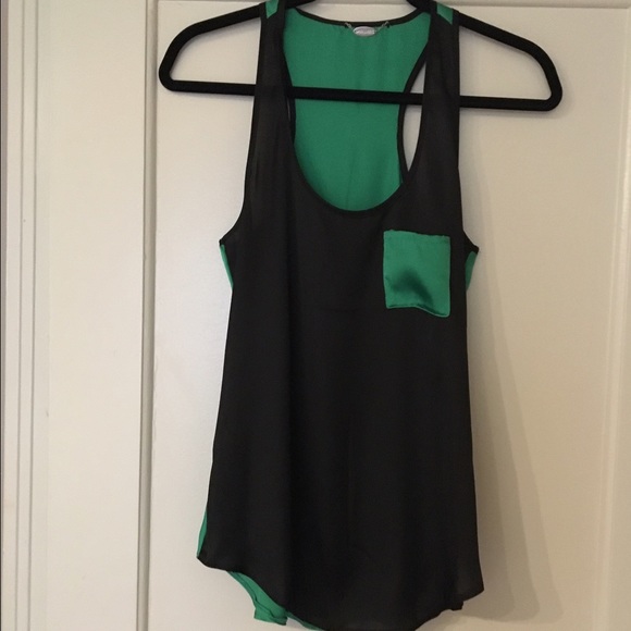 Black satin top.