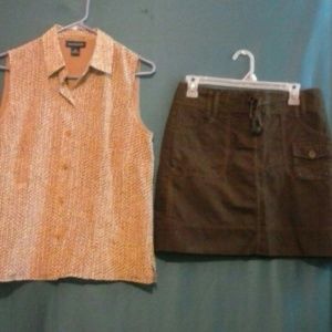 Ann Taylor Silk Blouse & Cotton Skirt 4-6