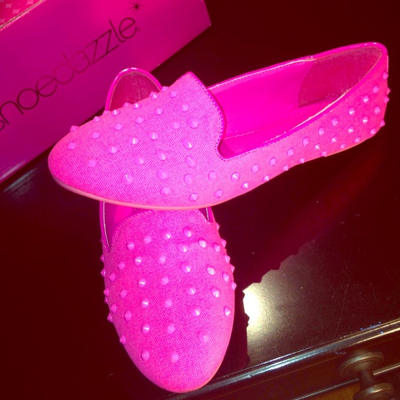 BRIGHT PINK Studded Flats - Shoedazzle