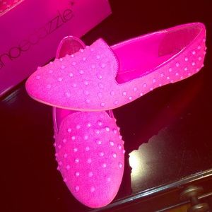 BRIGHT PINK Studded Flats - Shoedazzle