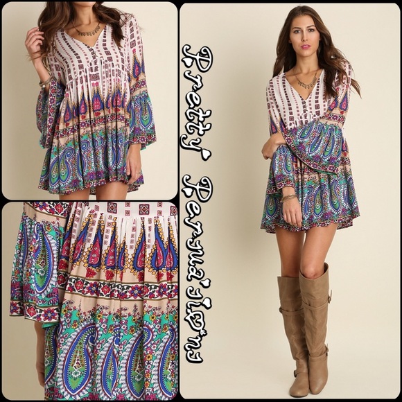 LAST ONE 🌻 Bell Sleeve Boho Peasant Dress Tunic - Picture 2 of 3