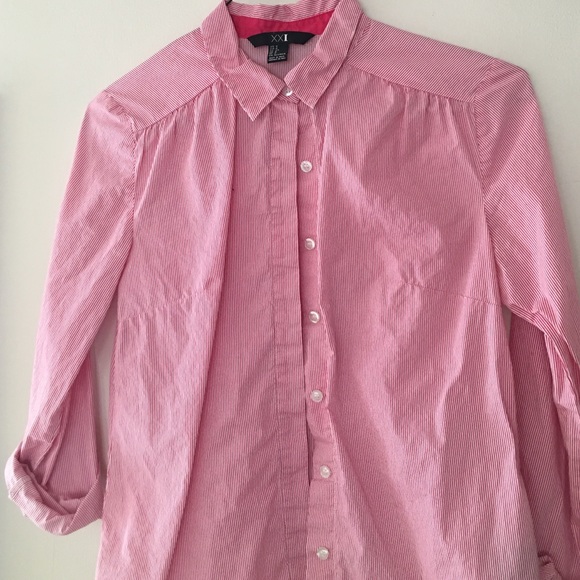 Pink and White Striped Button Up