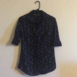 Patterned black button down