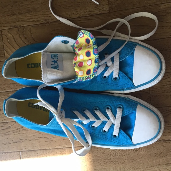 Teal Blue double tongue Converse