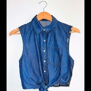 Faux denim button up top