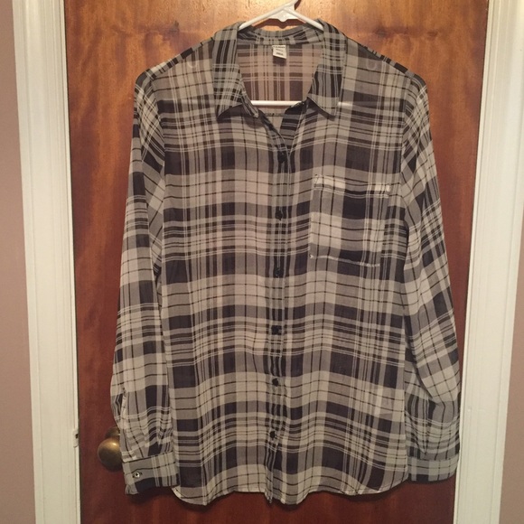Old Navy white and black sheer blouse