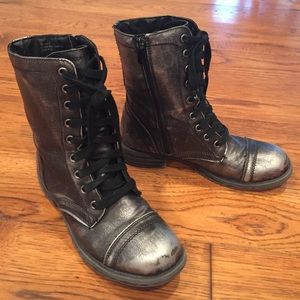Faded metallic lace up combat boots