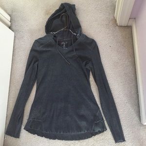 Dark grey sweater with hoodie.