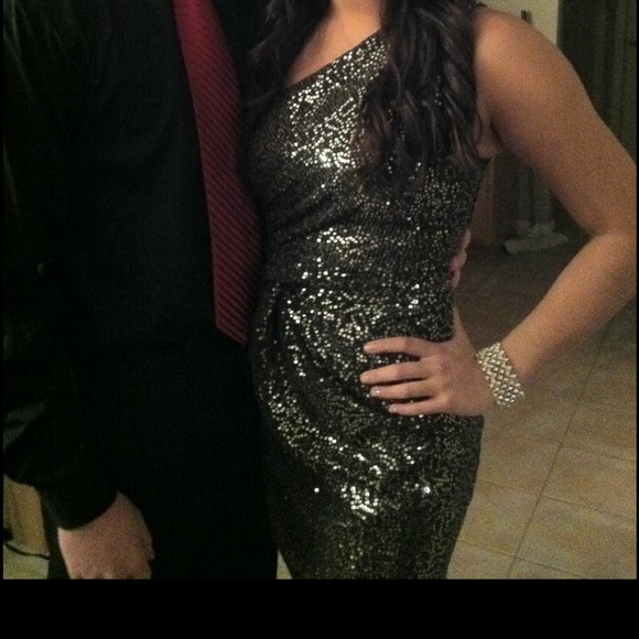 Black with gold sequence dress