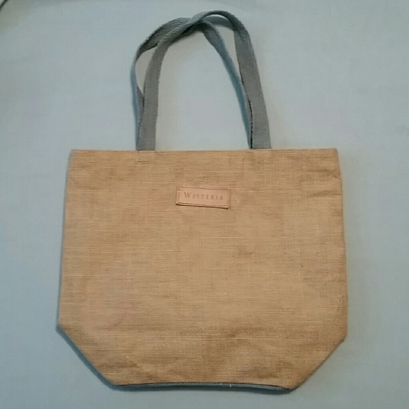 Wisteria Burlap Shopping Tote Handbag