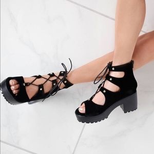 Isobel Black Faux Suede Platform Sandals