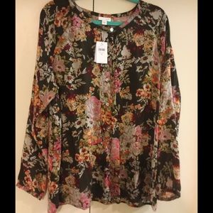 RED. PRICE! NWT, Dark Olive Floral J Jill Blouse