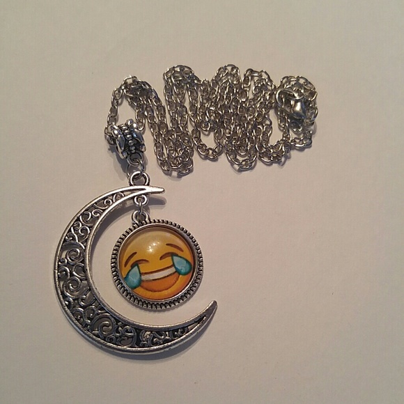 Laugh to Cry Emoji Crescent Moon Necklace - Picture 2 of 3
