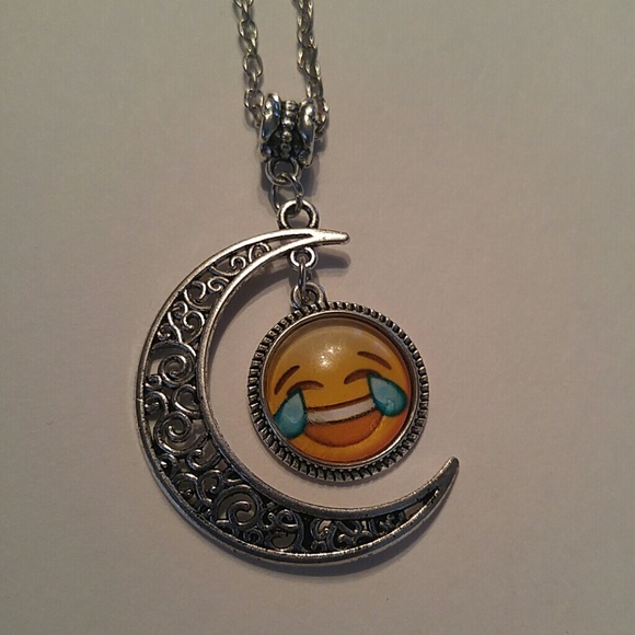 Laugh to Cry Emoji Crescent Moon Necklace - Picture 3 of 3
