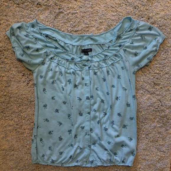 Blue button down cotton floral AE shirt XSMALL