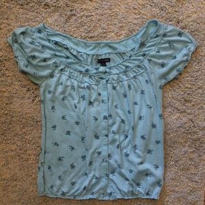 Blue button down cotton floral AE shirt XSMALL