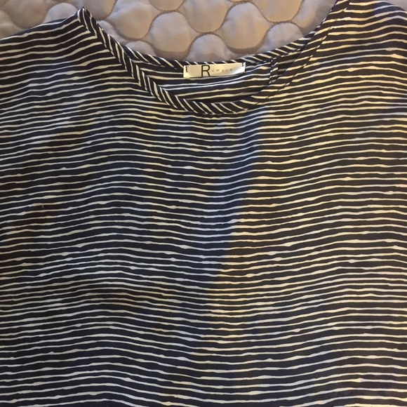 Navy white silky striped boxy tunic medium