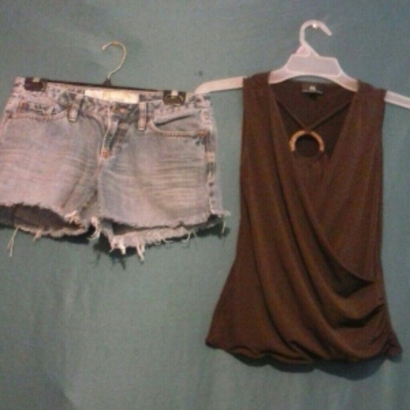 Ann Taylor Cut Off Shorts & Jewel Neck top