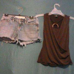 Ann Taylor Cut Off Shorts & Jewel Neck top