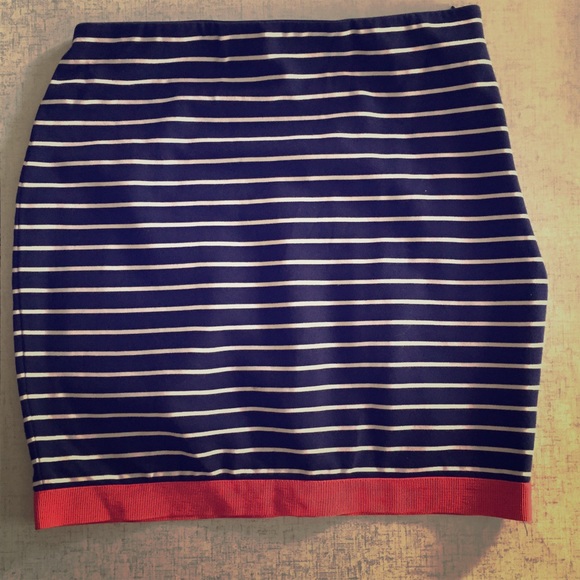 Ann Taylor • Navy & White Stripe Skirt Orange trim