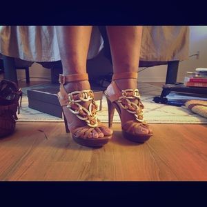 Bebe Suede Ankle Strap Sandals