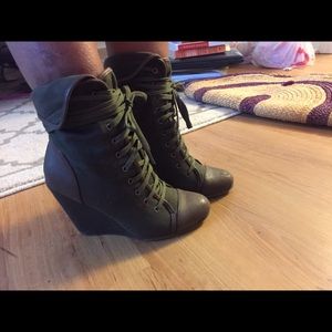 Green and Brown Wedge Boots