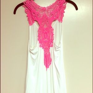 Neon pink crochet razorback