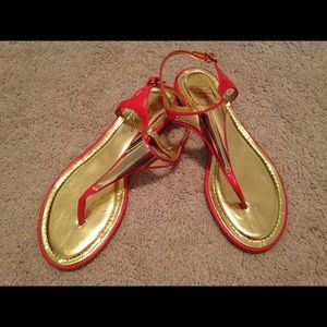 Fergie Brand thong orange sandals with gold detail