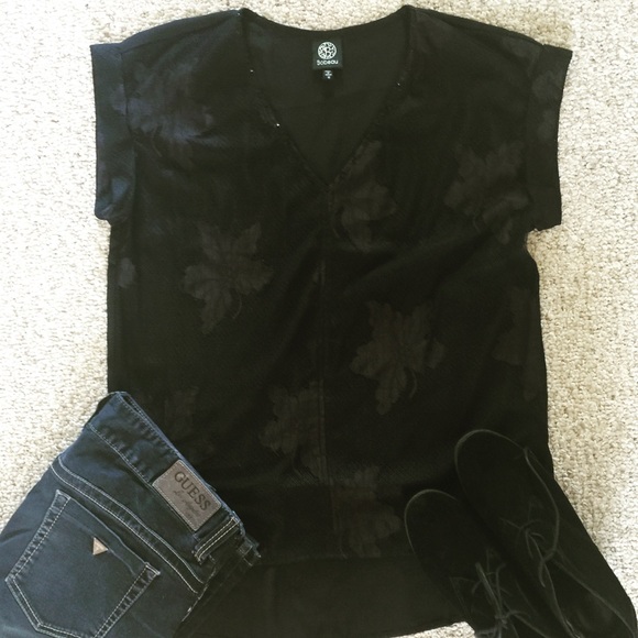 NWOT Black Lace Blouse with Beaded Neckline