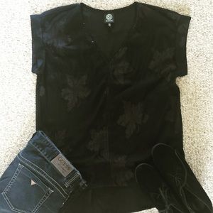 NWOT Black Lace Blouse with Beaded Neckline