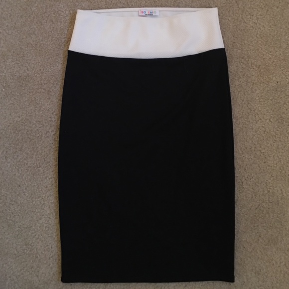 Black and White Color Block High Waist Pencil Midi
