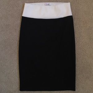 Black and White Color Block High Waist Pencil Midi