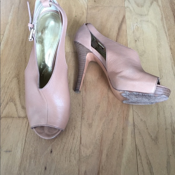 Coach tan leather sling back heels.