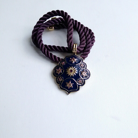Guy Laroche Purple Enamel Pendant Necklace - Picture 1 of 3