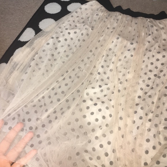 Sheer cream polka dot ankle length skirt