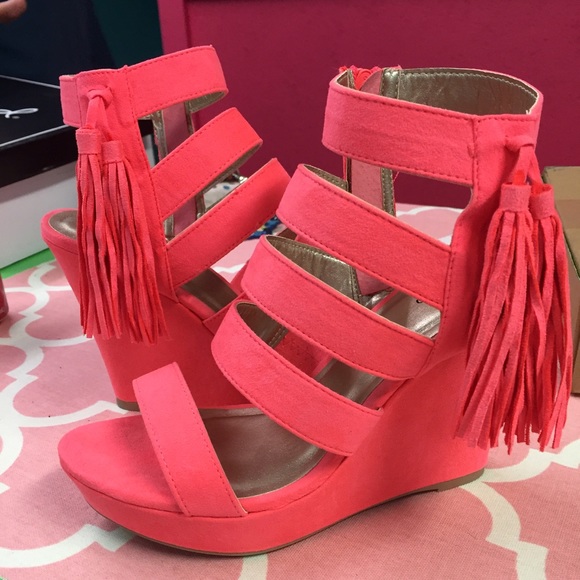 Neon coral heels