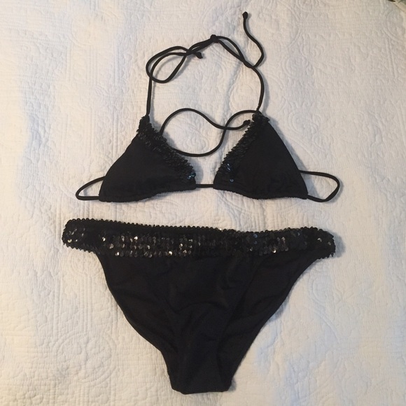 VS Black Sequin Trim Bikini Set