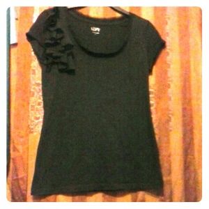 Ann Taylor Black Ruffled Shoulder Top