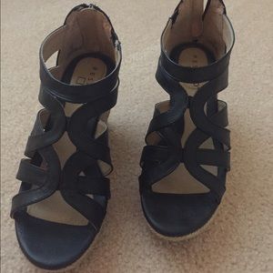 Black Leather Wedges by Pesaro