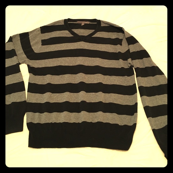 Men's striped gray/black v-neck sweater