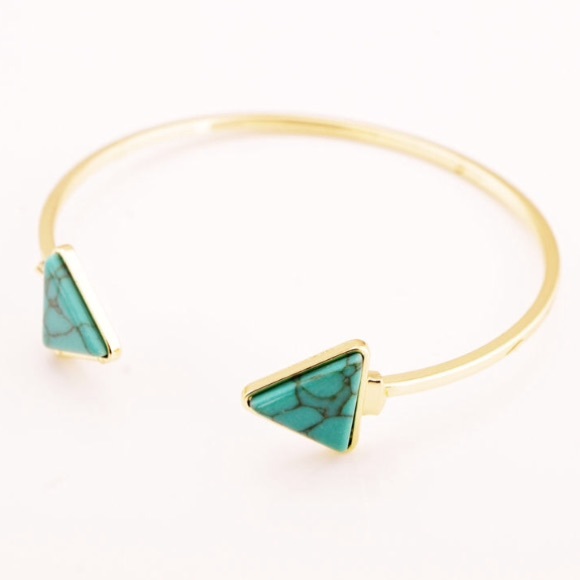 Jewelry - Turquoise/Gold Triangle Open Cuff Bracelet