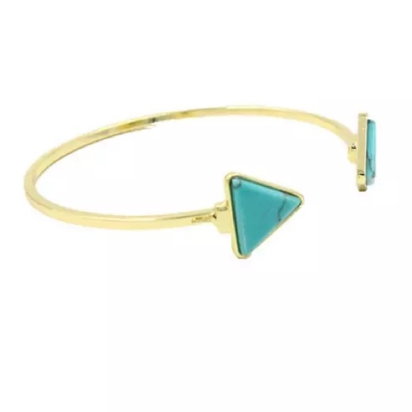 Turquoise/Gold Triangle Open Cuff Bracelet - Picture 3 of 4